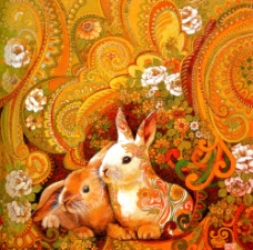 油画生肖 兔图片