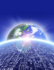 地球背景动感光线电路板地球科技背景图片
