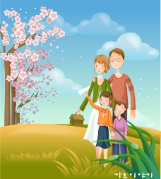 春季主题樱花盛开快乐幸福的一家人图片