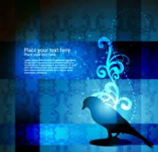 典雅花纹蓝色动感光线古典花纹小鸟时尚优雅背景图片